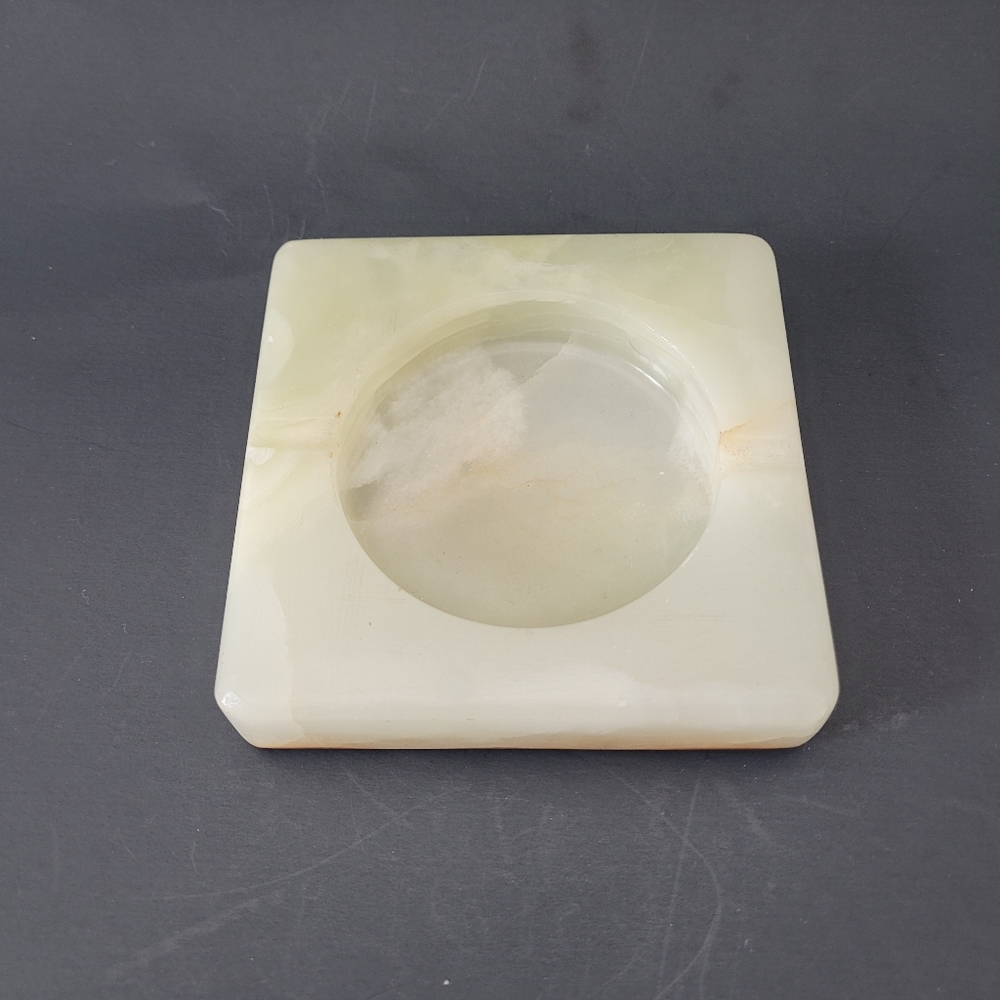Vintage Art Deco carved square stone ashtray